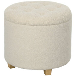 Wyld Haus Fimi Boucle Cream White Round Storage Ottoman - Diamond Tufted Lid, Teddy Fleece - thumbnail 2