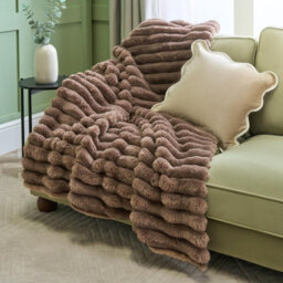 OHS Jumbo Faux Fur Fleece Throw Ribbed Fluffy Blanket - thumbnail 1