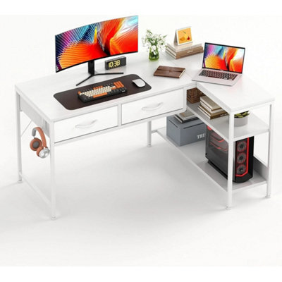 L Shaped Computer Desk 100Cm White Modern Reversible Corner Office Study - image 1