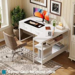 L Shaped Computer Desk 100Cm White Modern Reversible Corner Office Study - thumbnail 6