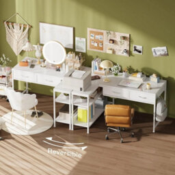 L Shaped Computer Desk 100Cm White Modern Reversible Corner Office Study - thumbnail 7