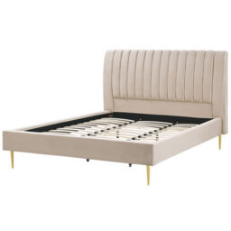 Beliani Bed Velvet Marville 180 X 200 Cm (Eu Super King) Sand Beige - thumbnail 4