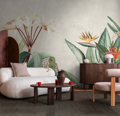 As Creation Bricoflor Non-Woven Wallpaper, Funky Wallpaper, Leaf & Palm, Floral, Jungle & Tropical In Cream, Grey, Green - 3,71 X 2,8 M - image 1