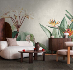 As Creation Bricoflor Non-Woven Wallpaper, Funky Wallpaper, Leaf & Palm, Floral, Jungle & Tropical In Cream, Grey, Green - 3,71 X 2,8 M - thumbnail 1