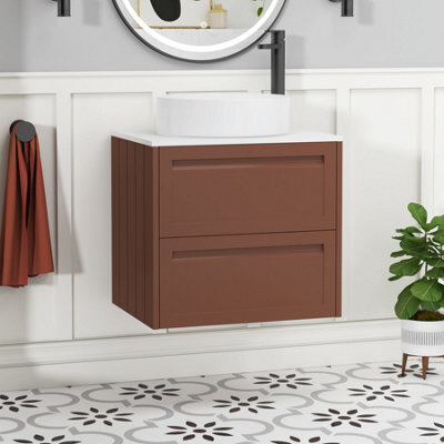 Royal Bathrooms Royal Bathroom Elmore 600mm Terracotta Clay Wall Mounted Vanity Unit 2 Drawer With Plain White Worktop & No Basin - image 1