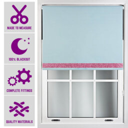 Furnished Duck Egg Blue Blackout Blind With Pink Glitter Accent Made To Measure - (W)90Cm X (L)165Cm