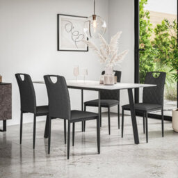 More4Homes Haydon Extending Dining Table + Chairs- White Marble Effect Table Top W Black Legs + Monza Linen Dining Chair Set Of 4 (Charcoal)