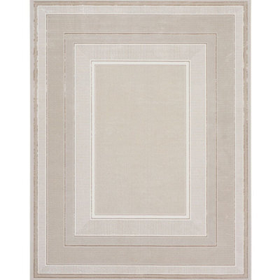 Ivory Bordered Polyester Modern Soft Bedroom, Livingroom Rug - 119Cm X 180Cm - image 1