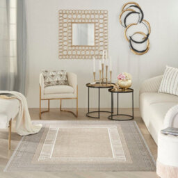 Ivory Bordered Polyester Modern Soft Bedroom, Livingroom Rug - 119Cm X 180Cm - thumbnail 2
