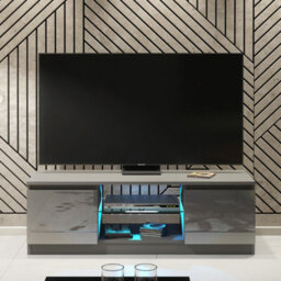 Creative Furniture Aura Tv Unit 120Cm - Dark Grey With Gloss Doors And Led Lights - thumbnail 1