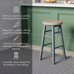 Lassic Chef Vida Wooden Revolving Grey Bar Stool - Set Of 2 - thumbnail 8