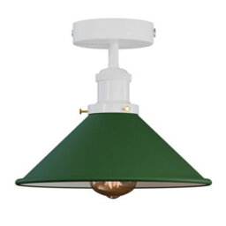 Vintage Semi Flush Ceiling Light 22Cm Green Cone Shaped E27 Ceiling Lamp Fixtures For Dining Room, Corridor Or Balcony