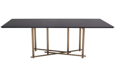 Orsina Dark Wood Top Sleek Dining Table, Rectangle Dining Room Table With Geometric Design, 6 People Space - image 1