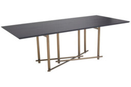 Orsina Dark Wood Top Sleek Dining Table, Rectangle Dining Room Table With Geometric Design, 6 People Space - thumbnail 2