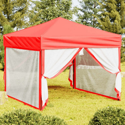 Walplus Folding Party Tent Garden Gazebo Canopy With Sidewalls Red 3X3 M - image 1