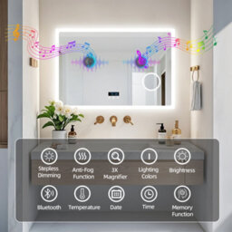 Luvodi 100X70Cm Led Illuminated Bathroom Mirror With Bluetooth Music Play 3X Magnifier Demister Touch - thumbnail 6
