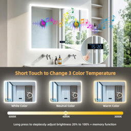 Luvodi 100X70Cm Led Illuminated Bathroom Mirror With Bluetooth Music Play 3X Magnifier Demister Touch - thumbnail 4