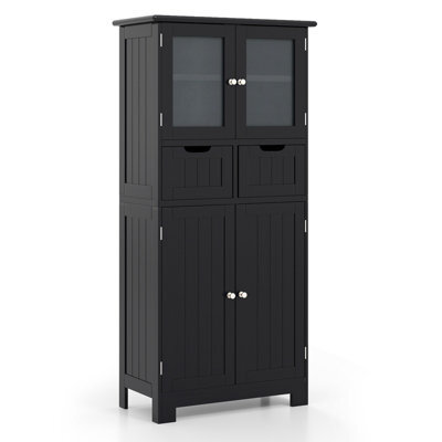 Costway 128 Cm Tall Bathroom Storage Cabinet Freestanding Floor Cabinet W/ Drawers-Black - image 1