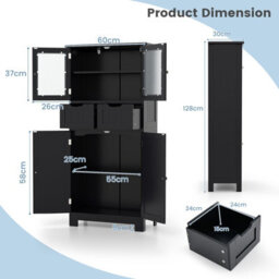 Costway 128 Cm Tall Bathroom Storage Cabinet Freestanding Floor Cabinet W/ Drawers-Black - thumbnail 2