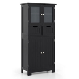 Costway 128 Cm Tall Bathroom Storage Cabinet Freestanding Floor Cabinet W/ Drawers-Black - thumbnail 1