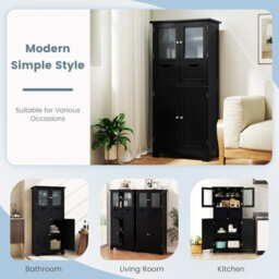 Costway 128 Cm Tall Bathroom Storage Cabinet Freestanding Floor Cabinet W/ Drawers-Black - thumbnail 7