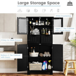 Costway 128 Cm Tall Bathroom Storage Cabinet Freestanding Floor Cabinet W/ Drawers-Black - thumbnail 6