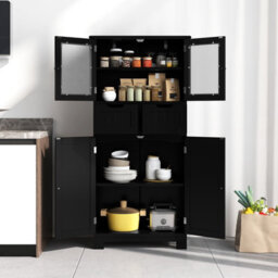 Costway 128 Cm Tall Bathroom Storage Cabinet Freestanding Floor Cabinet W/ Drawers-Black - thumbnail 4