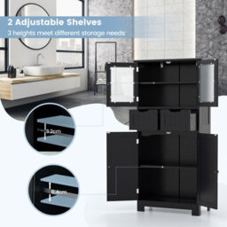 Costway 128 Cm Tall Bathroom Storage Cabinet Freestanding Floor Cabinet W/ Drawers-Black - thumbnail 8