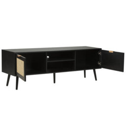 Wyld and Coco Bohonest Tv Stand In Black Wood With Rattan Fronts, 2 Cabinets, W150 X D40 X H52Cm - thumbnail 5