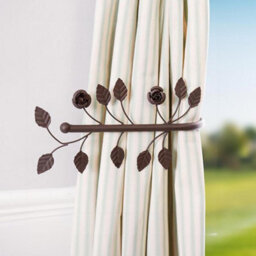 Dibor Set Of 2 Brown Rose Cast Iron Curtain Hold Backs Vintage Style Floral Leaf Tie Backs Curtain Holder - thumbnail 1