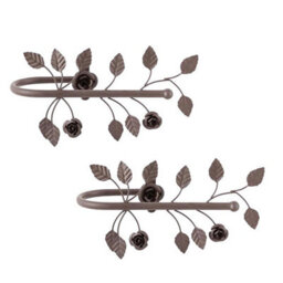 Dibor Set Of 2 Brown Rose Cast Iron Curtain Hold Backs Vintage Style Floral Leaf Tie Backs Curtain Holder - thumbnail 2
