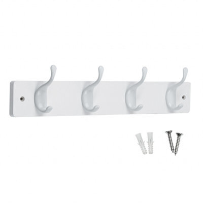 Keypak 4 White Coat Hooks On White Wooden Board - 46Cm Modern Wall Mounted Coat Rack Clothes Hanger - image 1