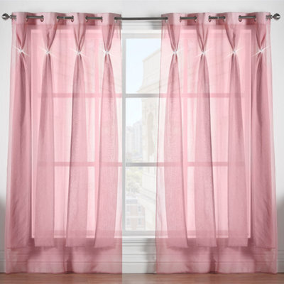 Luxury Living Linen Look Voile Ring Top Curtain Pair 147Cm X 183Cm Blush Pink - image 1