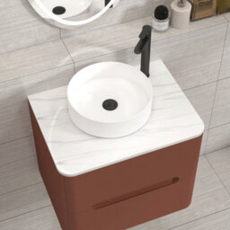 Royal Bathrooms Venice 600mm Terracotta Clay Wall Mounted Vanity Unit 2 Drawer Carrara White Undrilled Worktop & Without Basin - thumbnail 6