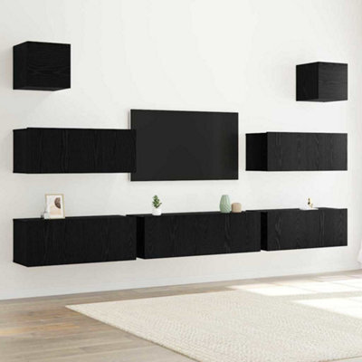 Berkfield 7 Piece Tv Cabinet Set Wall-Mounted Black Oak Engineered Wood - image 1