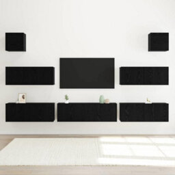 Berkfield 7 Piece Tv Cabinet Set Wall-Mounted Black Oak Engineered Wood - thumbnail 4