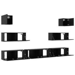 Berkfield 7 Piece Tv Cabinet Set Wall-Mounted Black Oak Engineered Wood - thumbnail 5