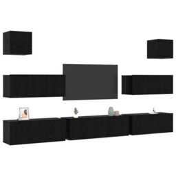 Berkfield 7 Piece Tv Cabinet Set Wall-Mounted Black Oak Engineered Wood - thumbnail 3