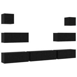 Berkfield 7 Piece Tv Cabinet Set Wall-Mounted Black Oak Engineered Wood - thumbnail 2
