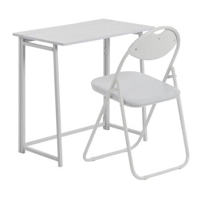 Harbour Housewares Deluxe Folding Wooden Desk & Chair Set - White/lilac - Durable Compact Computer Office Study Desk & Chair Set - image 1