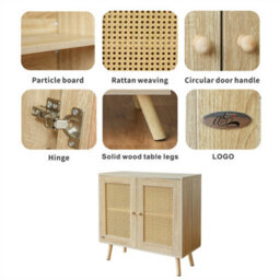 Abrihome Rattan Sideboard Cabinet With 2 Doors For Living Room, Adjustable Shelf, 80X35X78Cm - thumbnail 5