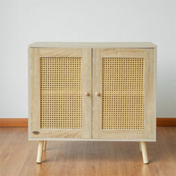 Abrihome Rattan Sideboard Cabinet With 2 Doors For Living Room, Adjustable Shelf, 80X35X78Cm - thumbnail 7