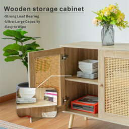 Abrihome Rattan Sideboard Cabinet With 2 Doors For Living Room, Adjustable Shelf, 80X35X78Cm - thumbnail 2