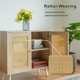 Abrihome Rattan Sideboard Cabinet With 2 Doors For Living Room, Adjustable Shelf, 80X35X78Cm - thumbnail 3