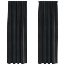 Berkfield Blackout Curtains With Top Tape 2 Pcs Black Velvet - thumbnail 2