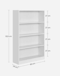 Songmics 4 Tier Bookcase With Adjustable Shelves, Children's Bookshelf And Storage Unit, Shelving Unit And Rack, White - thumbnail 2
