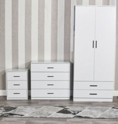 Urbn-Living Urbnliving Height 180Cm 3 Piece Wooden Bedroom Set White Wardrobe Chest Cabinet Bedside Table Clothes Storage - thumbnail 1