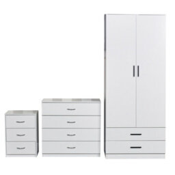 Urbn-Living Urbnliving Height 180Cm 3 Piece Wooden Bedroom Set White Wardrobe Chest Cabinet Bedside Table Clothes Storage - thumbnail 2