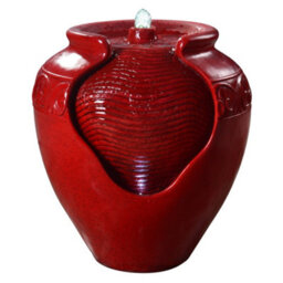 Teamson Home Garden Outdoor Water Feature, Floor Water Fountain, Glazed Pot Design, With Led Lights - Red - thumbnail 2