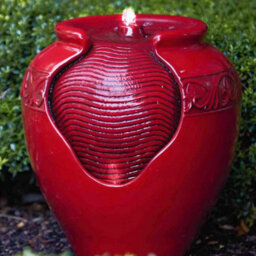 Teamson Home Garden Outdoor Water Feature, Floor Water Fountain, Glazed Pot Design, With Led Lights - Red - thumbnail 3